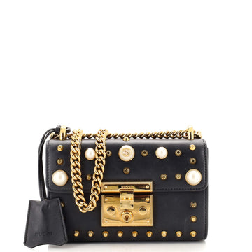 Gucci Pearly Padlock Shoulder Bag Studded Leather Small
