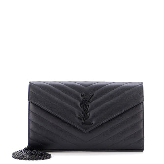 Saint Laurent Deconstructed Monogram Chain Wallet Matelasse Chevron Leather Medium
