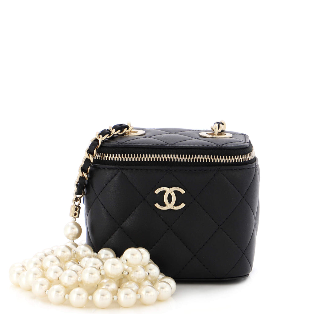 Chanel Vanity Case with Pearl Chain Quilted Lambskin Mini Black 2103491