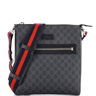 Gucci Web Strap Front Zip Messenger Bag GG Coated Canvas Medium