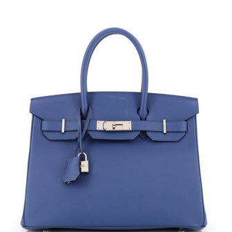 Hermes Birkin Handbag Blue Epsom with Palladium Hardware 30