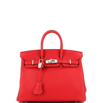 Hermes Birkin Handbag Red Swift with Palladium Hardware 25