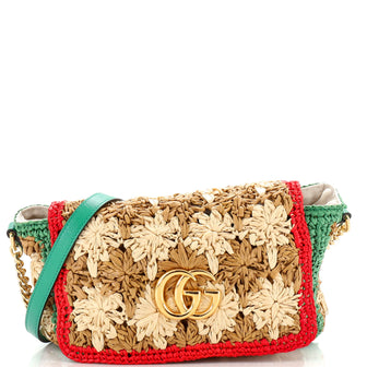 Gucci GG Marmont Flap Bag Raffia Small