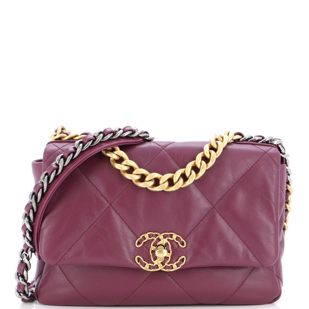 Chanel Fuchsia Quilted Cotton Medium Chanel 19 Flap Bag