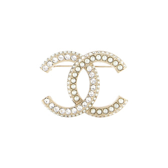 Chanel CC Brooch Metal with Crystals and Faux Pearls