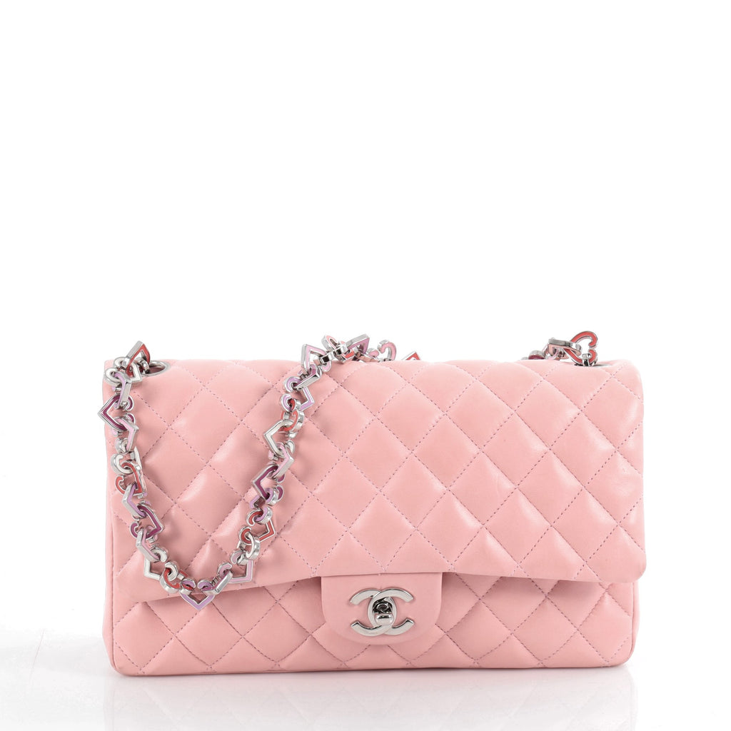 Valentine Hearts Chanel Classic Flap shoulder bag in Red quilted lambskin,  GHW at 1stDibs