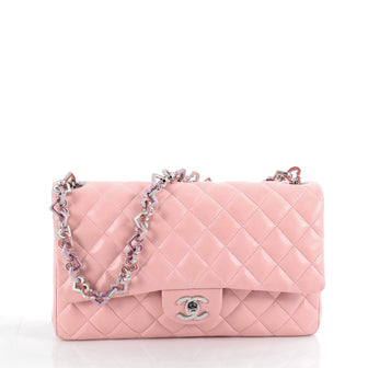 Chanel Vintage Valentine Hearts Flap Bag Quilted Lambskin Medium Pink