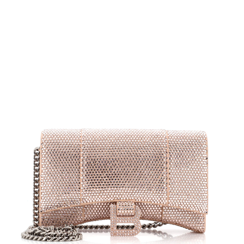 heldig bestøver ansøge Balenciaga Hourglass Chain Wallet Suede with Crystals XS Pink 2104361