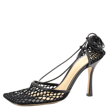 Bottega Veneta Women's Stretch Ankle Tie Heeled Sandals Mesh with Leather
