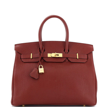 Hermes Birkin Handbag Red Fjord with Gold Hardware 35