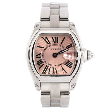 Cartier Roadster Pink Dial Quartz Watch Stainless Steel 30