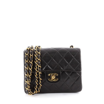 Chanel Vintage Square Classic Single Flap Bag Quilted Lambskin Mini Black