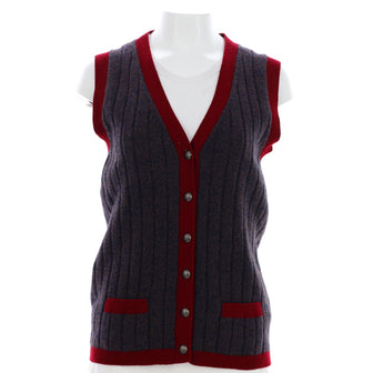 Chanel Women's Vintage Knit Button Up V-Neck Vest Wool