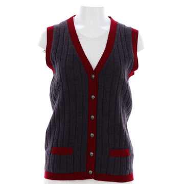 Chanel Women's Vintage Knit Button Up V-Neck Vest Wool