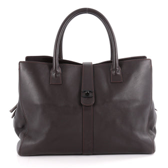 Chanel Vintage CC Turnlock Tote Leather Large Brown