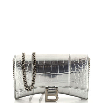 Balenciaga Hourglass Chain Wallet Crocodile Embossed Leather