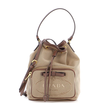 Prada Logo Drawstring Bucket Bag Canvas