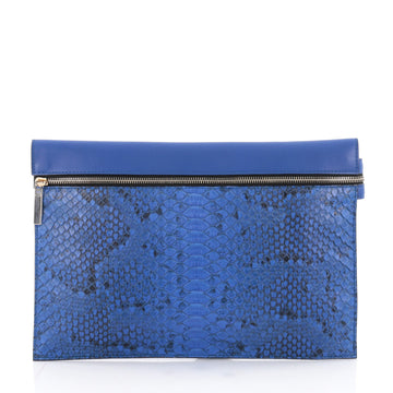 Victoria Beckham Envelope Clutch Python and Leather Blue