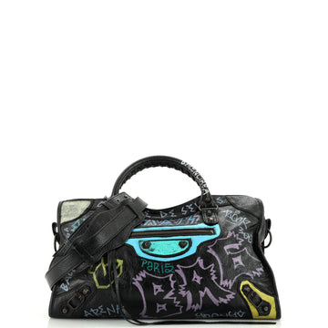 Balenciaga City Graffiti Classic Studs Bag Leather Medium
