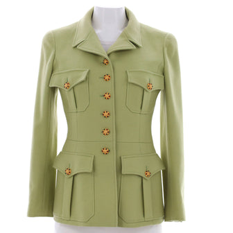Chanel Women's Vintage Four Pocket Collared Jacket Wool with Cabochon Buttons