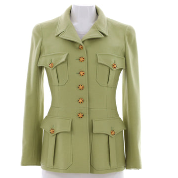 Chanel Women's Vintage Four Pocket Collared Jacket Wool with Cabochon Buttons