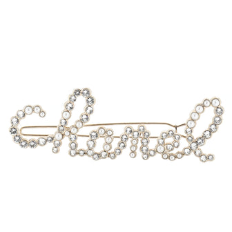 Chanel Swirling Logo Hair Clip Faux Pearls and Crystal Embellished Metal