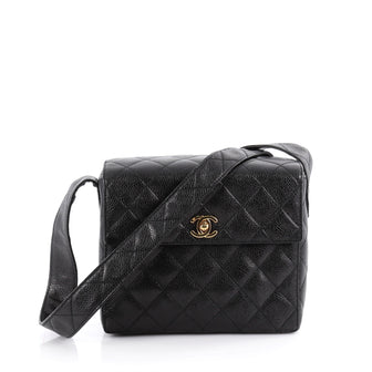 Chanel Vintage CC Flap Shoulder Bag Quilted Caviar Small Black