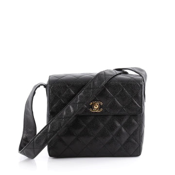 Chanel Vintage CC Flap Shoulder Bag Quilted Caviar Small Black