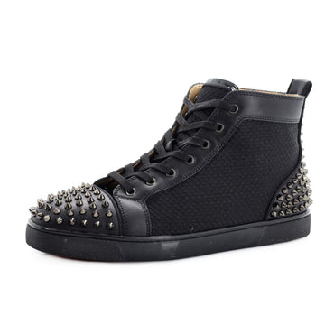 Christian Louboutin Men's Louis Spikes Flat High-Top Sneakers Studded Leather