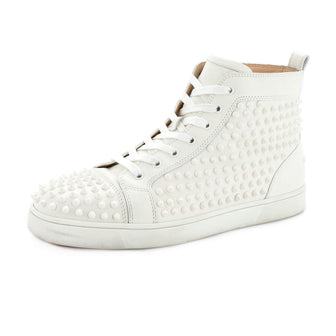 Christian Louboutin Men's Louis Spikes Flat High-Top Sneakers Studded Leather