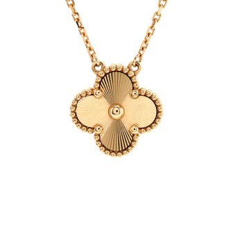 Van Cleef & Arpels Vintage Alhambra Pendant Necklace Guilloche 18K Yellow Gold