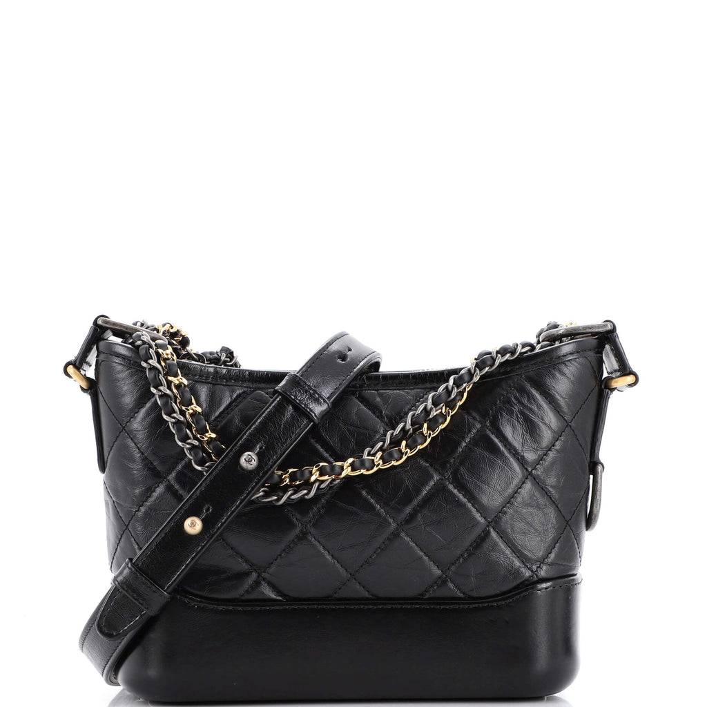 CHANEL Aged Calfskin Quilted Small Gabrielle Hobo Black 176344