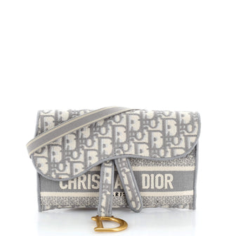 Christian Dior Saddle Slim Belt Pouch Logo Embroidered Oblique Canvas