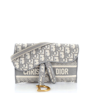 Christian Dior Saddle Slim Belt Pouch Logo Embroidered Oblique Canvas
