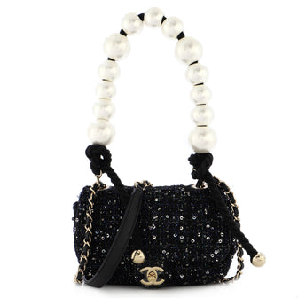 Chanel Pearl Handle Flap Bag Quilted Tweed Mini