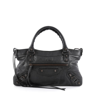 Balenciaga First Classic Studs Handbag Leather Black