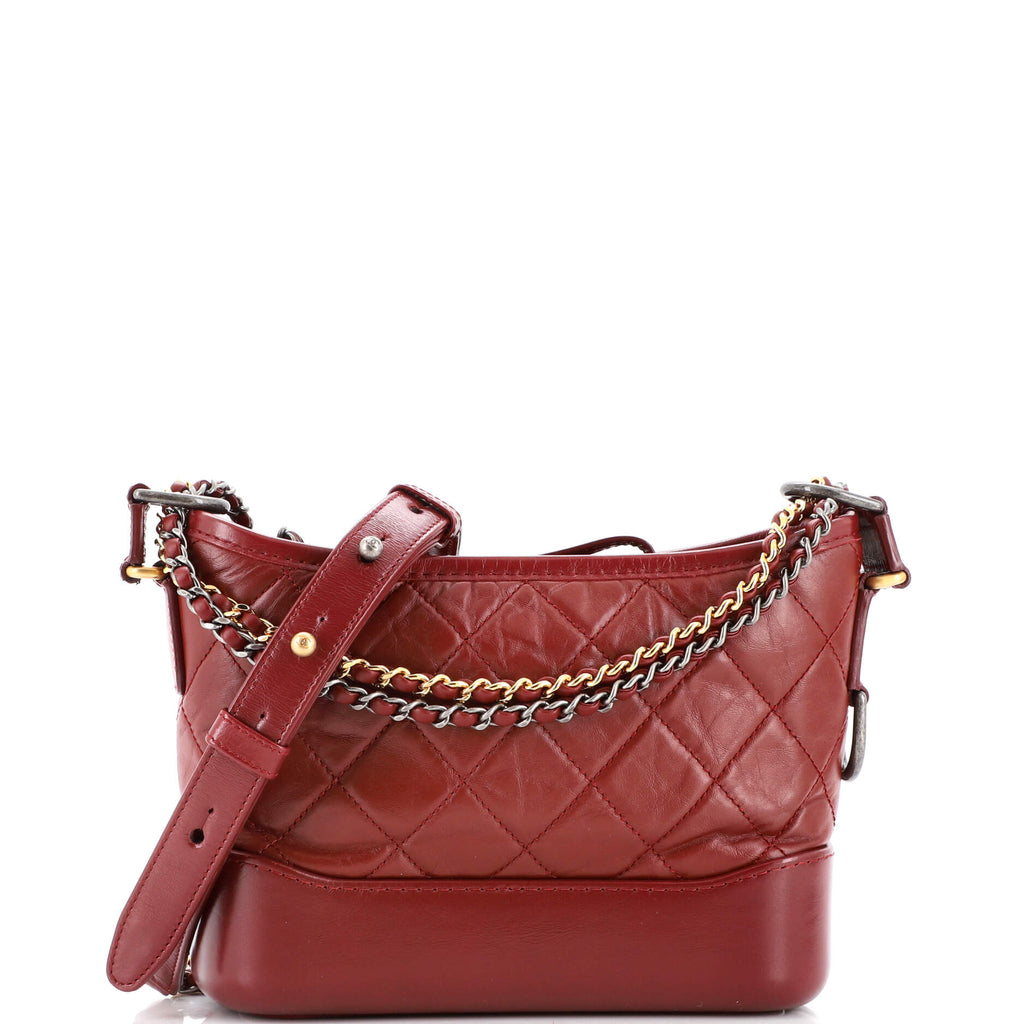 CHANEL Aged Calfskin Quilted Small Gabrielle Hobo Red 1292635
