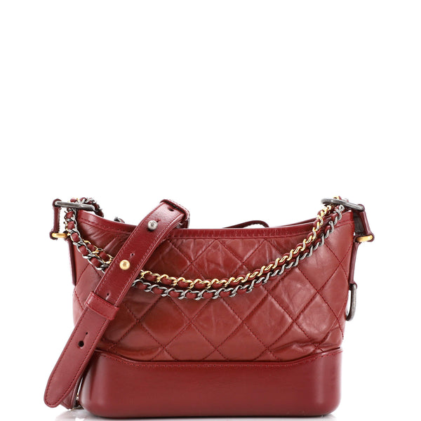 Chanel Aged Calfskin Quilted Small Gabrielle Hobo Red