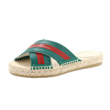 Gucci Women's Web Espadrille Slide Sandals Perforated Leather