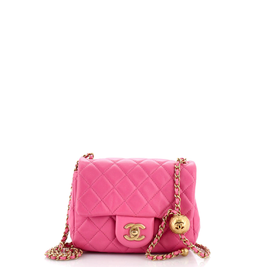 CHANEL Lambskin Quilted CC Pearl Crush Mini Flap Red 1211069