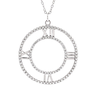 Tiffany & Co. Atlas Open Medallion Pendant Necklace 18K White Gold with Pave Diamonds Large