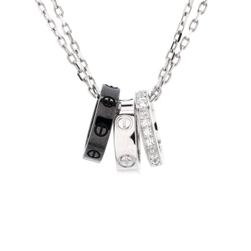Cartier Love 3 Ring Pendant Necklace 18K White Gold and Ceramic with Diamonds
