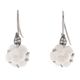 Chanel Camellia Sculpte Dangle Earrings 18K White Gold with Diamonds and Chalcedony