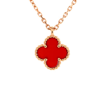 Van Cleef & Arpels Sweet Alhambra Pendant Necklace 18K Rose Gold and Carnelian