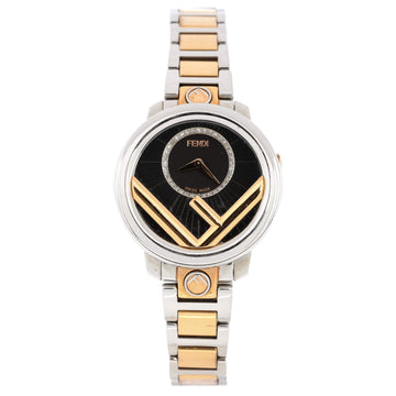Fendi Run Away Round Quartz Watch Stainless Steel and Plated Metal with Diamond Dial 28