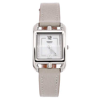 Hermes Cape Cod Quartz Watch Stainless Steel and Leather with Diamond Dial and Lugs