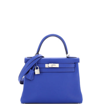 Hermes Kelly Handbag Blue Evercolor with Pallladium Hardware 28