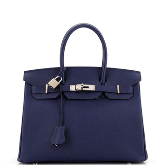 Hermes Birkin Handbag Blue Epsom with Palladium Hardware 30