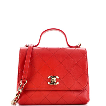Chanel CC Double Pocket Top Handle Bag Stitched Calfskin Small