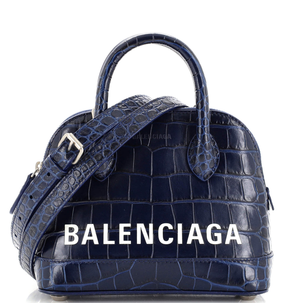 Balenciaga XXS Ville Croc-Embossed Leather Top Handle Bag